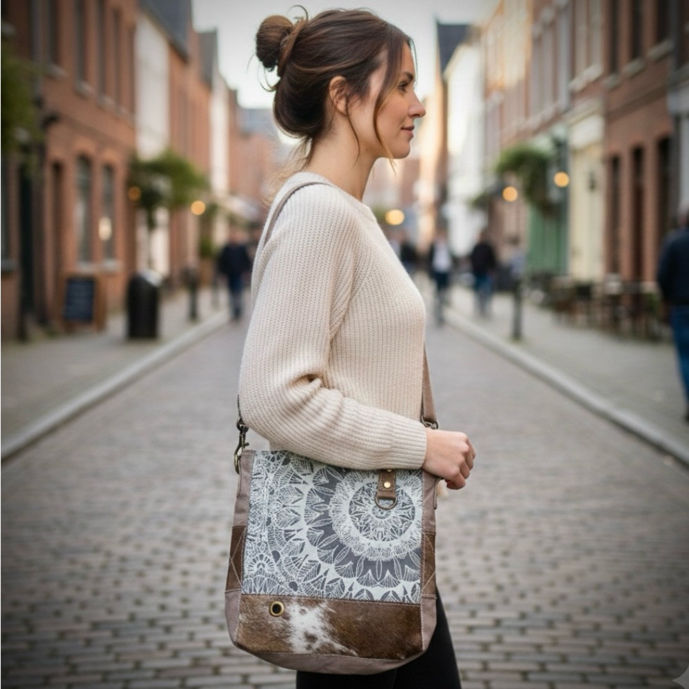 Myra Bag  Verdant Upcycled Canvas & Cowhide Leather Crossbody Bag NWT